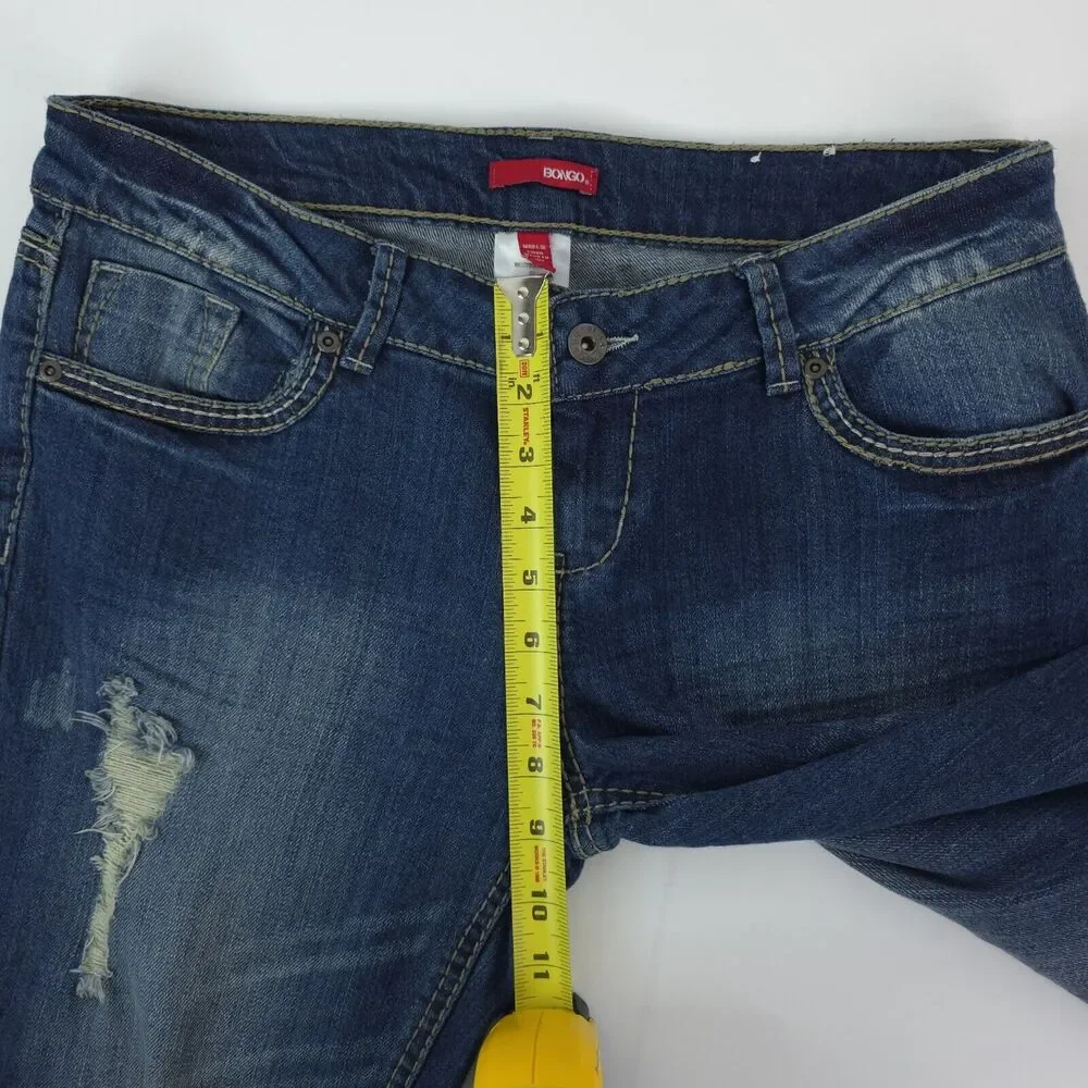 Bongo Jeans Capris Womens 11 Embroidered Rolled Cuff Distressed Stretch Mid Rise